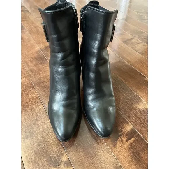 Aquatalia Black Leather Side Zip Royal Waterproof High heel Bootie Italy US 8.5 - Picture 4 of 12